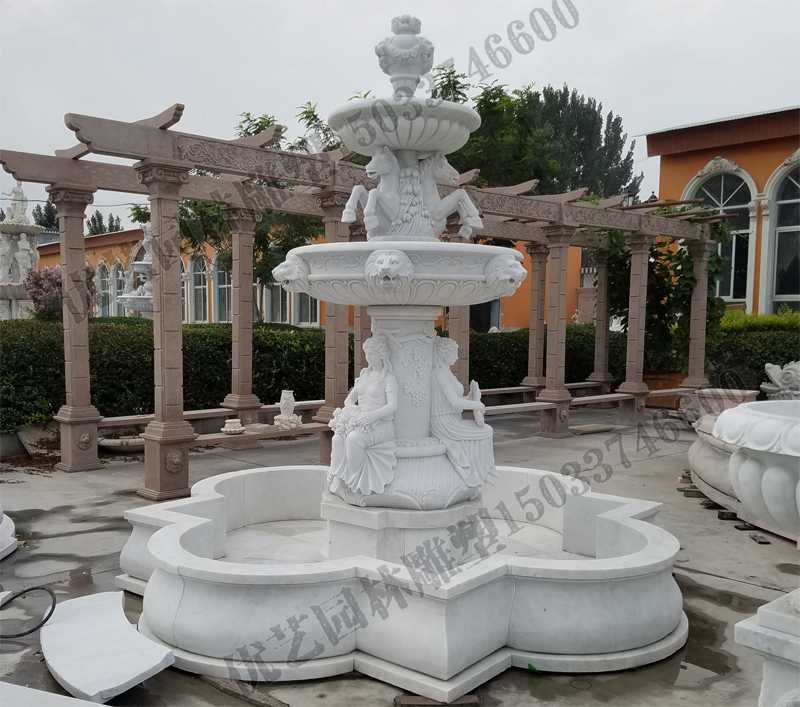 大理石噴泉，歐式人物動物噴泉，室外景觀噴泉定制